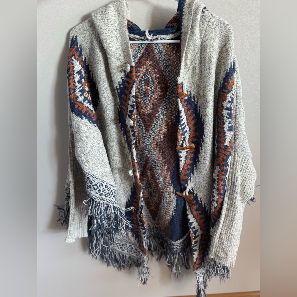 Aztec Grey Toggle Hooded Cardigan